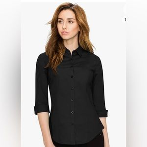 Women's 3/4 Sleeve Stretchy Button Down Collared Office Formal Casua Blouse